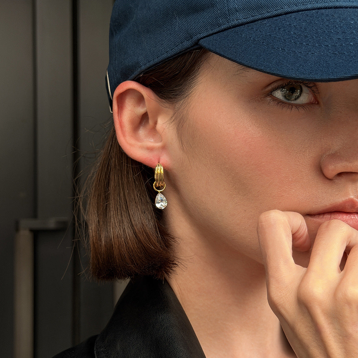 Luxury Elegant Teardrop Stainless Steel PVD 18K Gold Plated Rhinestone Hoop Earrings for Women