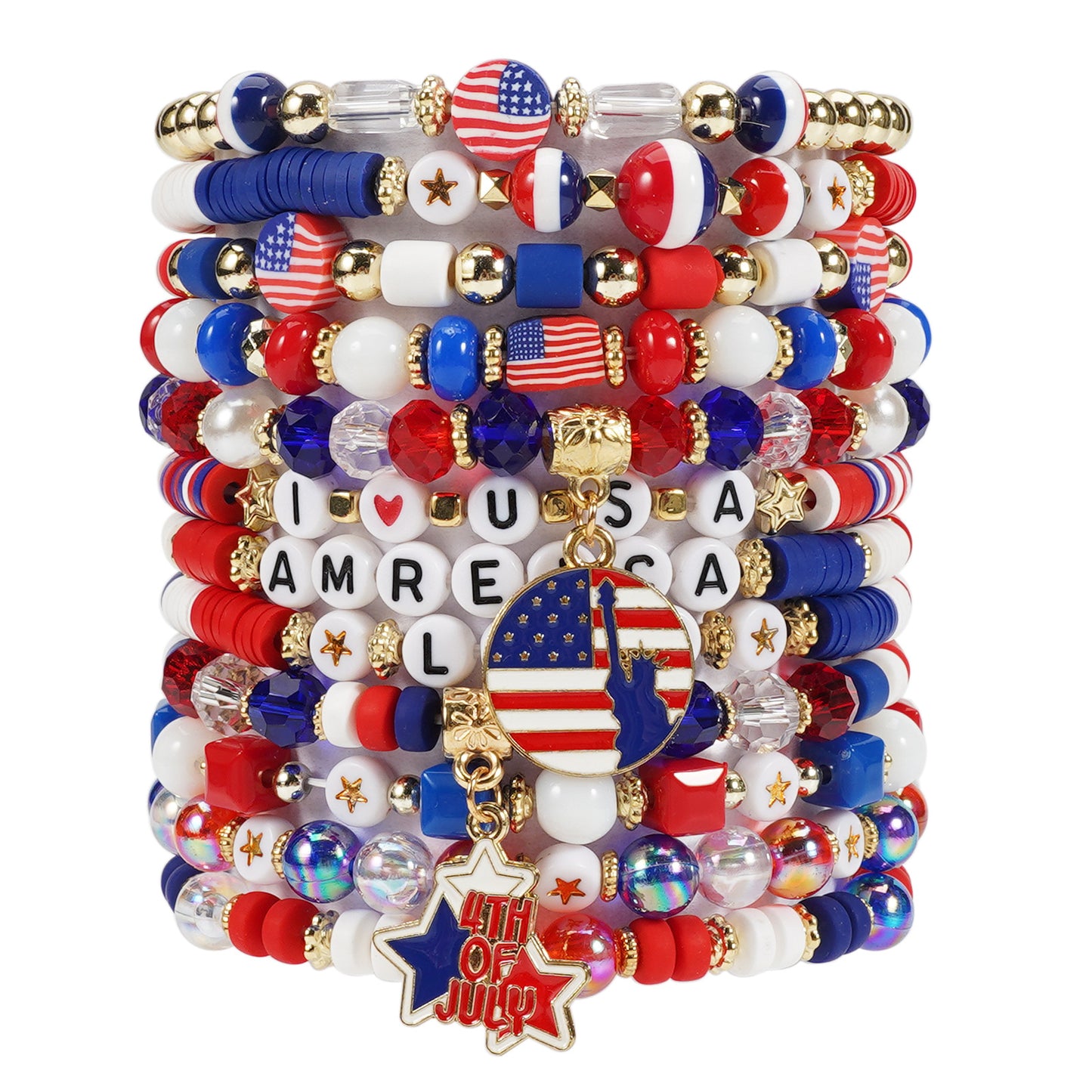 Pulsera de resina con estrella geométrica unisex, joyas patrióticas con bandera estadounidense