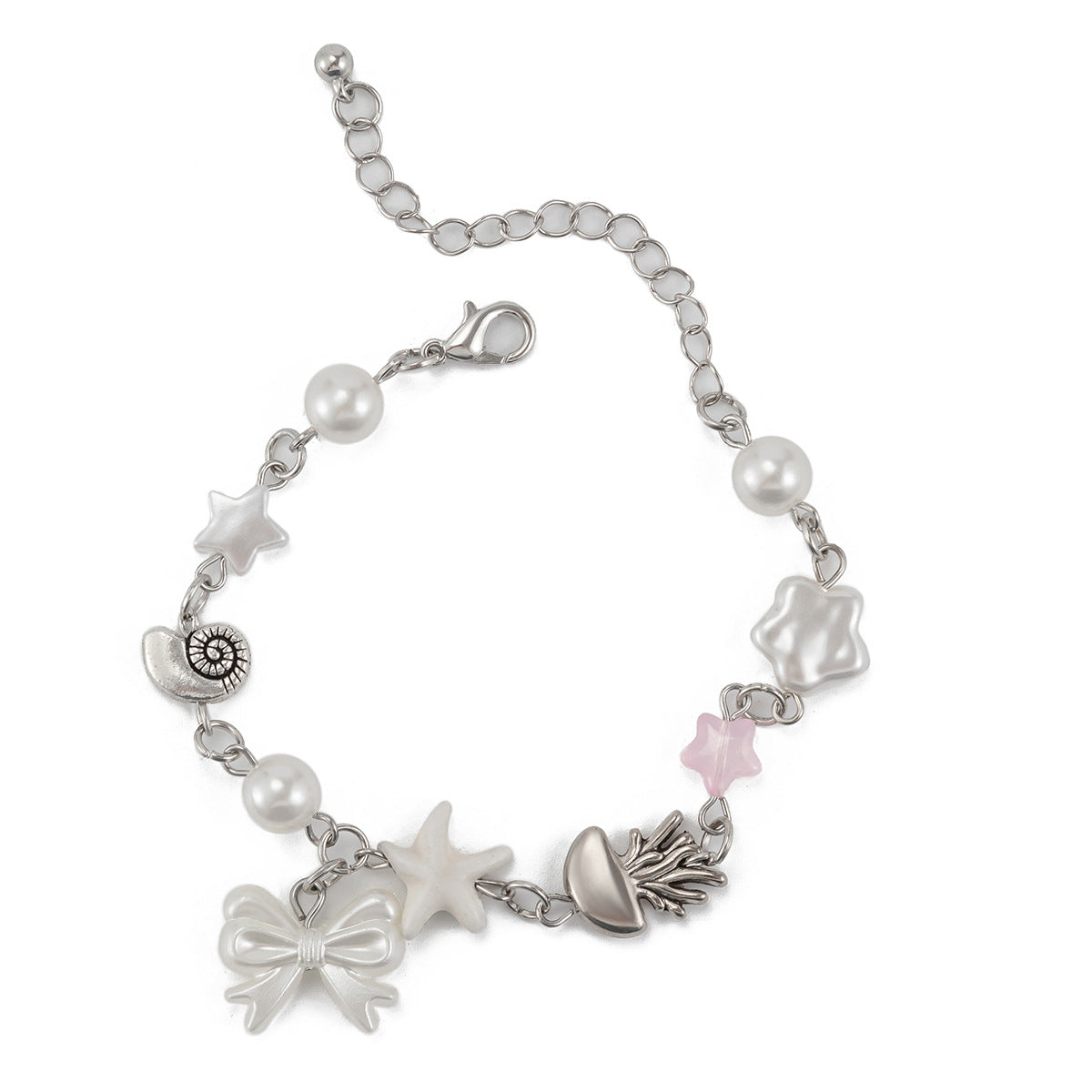 Sweet Plated Alloy Pearl Necklace and Bracelet Set for Women