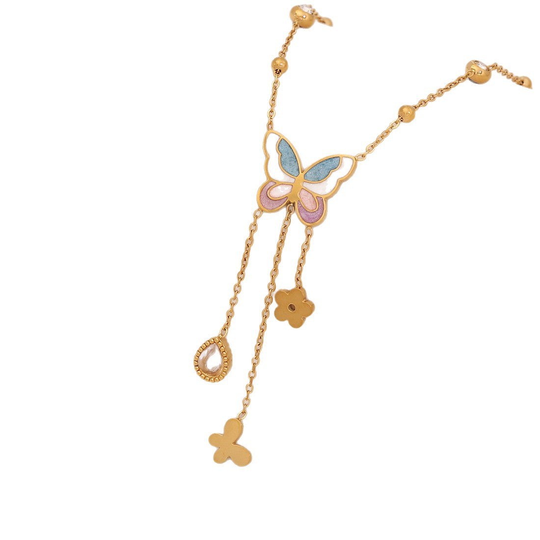Collana Pendente Farfalla Stile Ins in Acciaio Inossidabile con Finitura Placcata, Collana con Ciondolo a Catena ad O da Donna