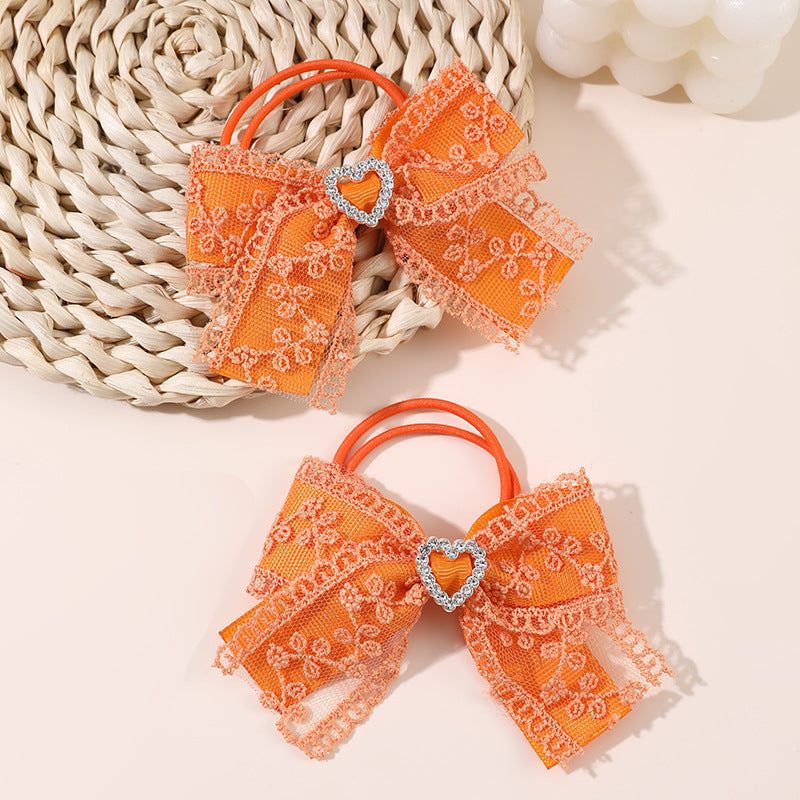 Natural Style Bow-Shaped Hair Clip for Girls with Ruffled and Mesh Details Made of Polyester Duckbill Clip