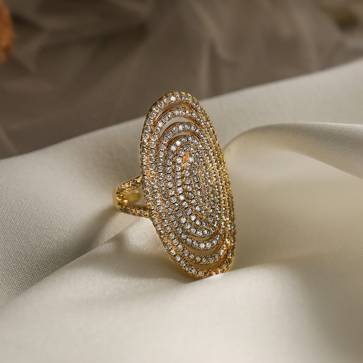 Minimalist Geometric Open Ring for Women Made of Brass with 18K Gold Plating and Micro-Paved Zircon
