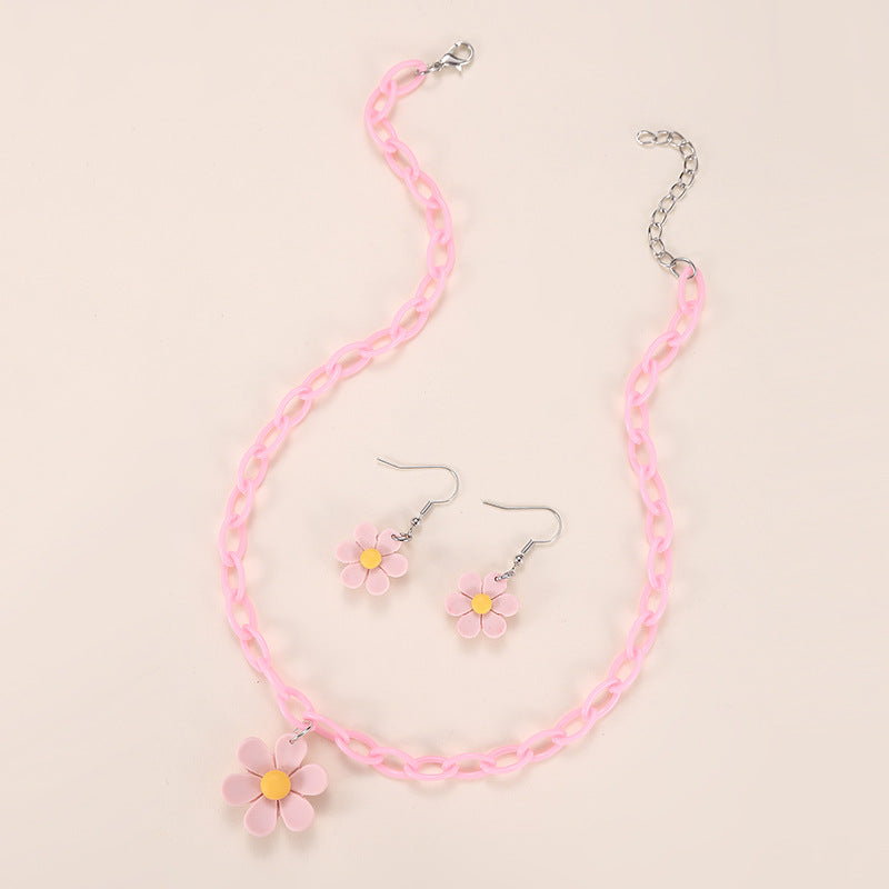 Set collana a forma di fiocco minimalista in acrilico per bambine con ciondolo in resina e catena di perline per bambini dai 3 ai 10 anni