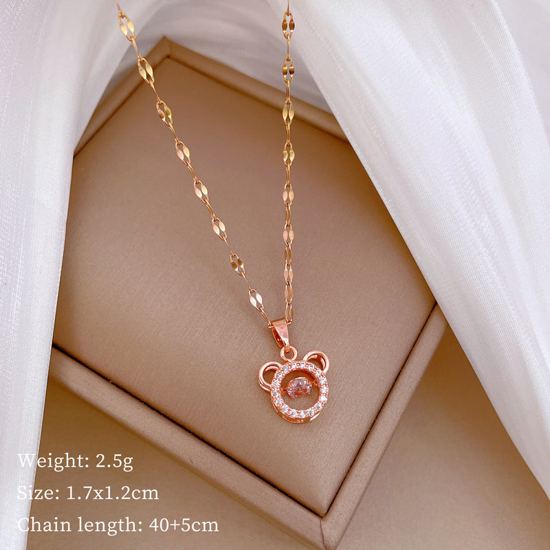 Luxury Minimalist Sweet Geometric Rhinestone Pendant Necklace for Women Titanium Steel O-Chain