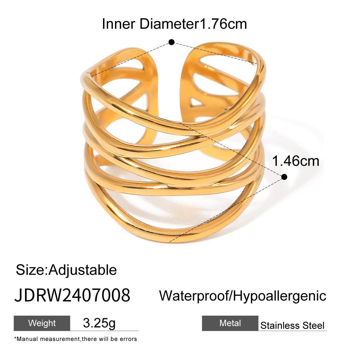 Geometric Plated Stainless Steel Ring for Women