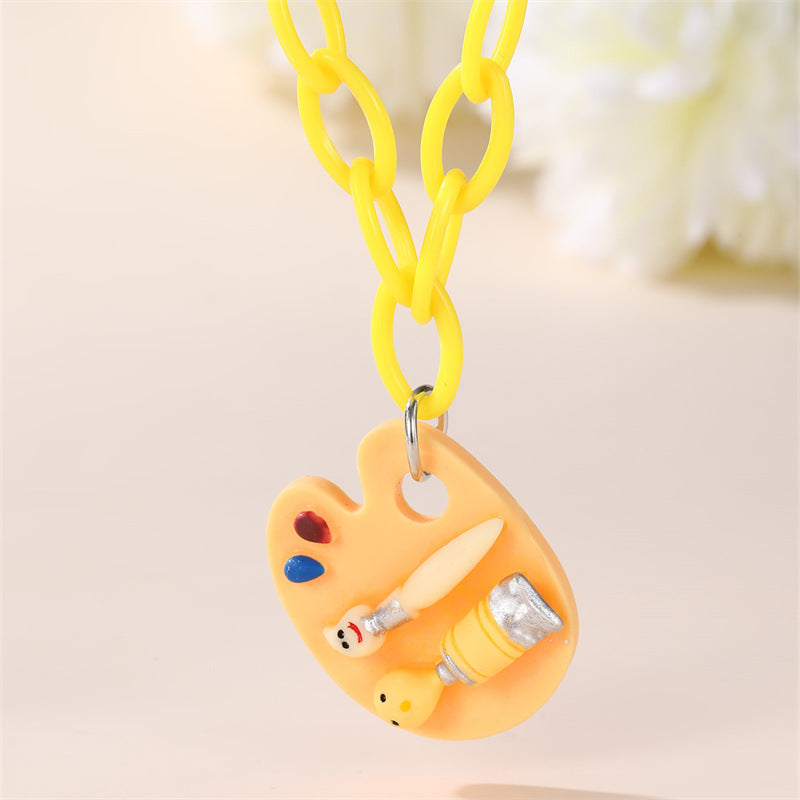 Minimalist Bowknot Acrylic Pendant Necklace for Girls with Enamel Finish and Beaded Chain