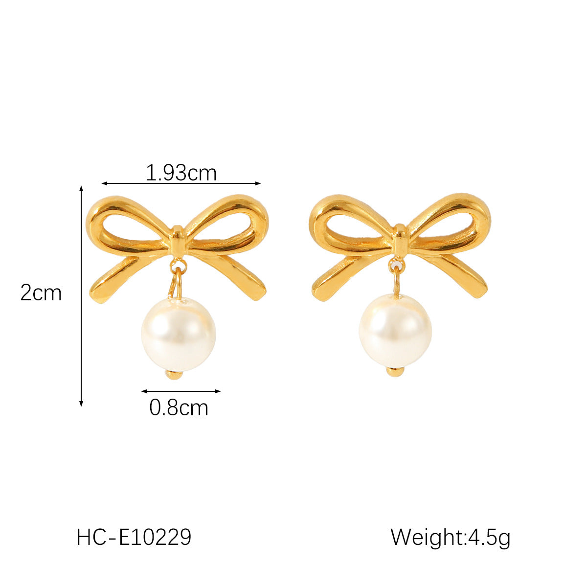 Pendientes minimalistas de acero inoxidable con forma de corazón y lazo, con acentos de perlas y chapados en oro de 18 quilates para mujer