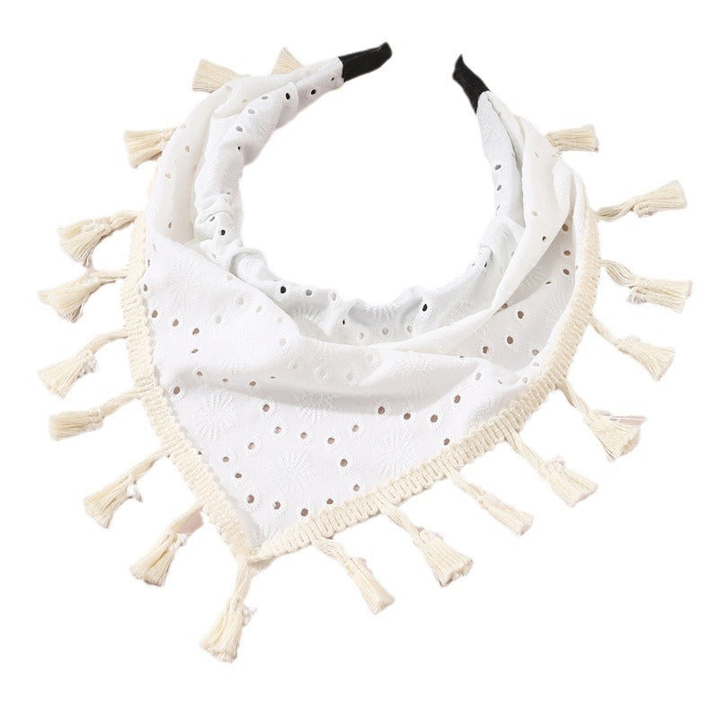 Diadema triangular de encaje floral dulce para niñas con forma geométrica y revestimiento de resina transparente