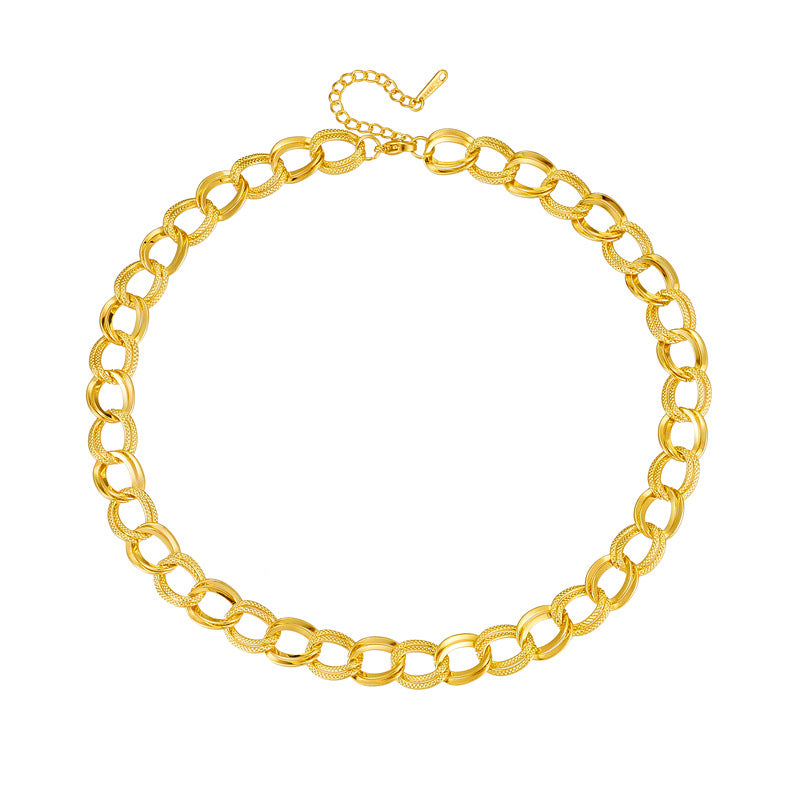Collana da donna alla moda in acciaio al titanio placcato oro con doppio anello liscio e filettato