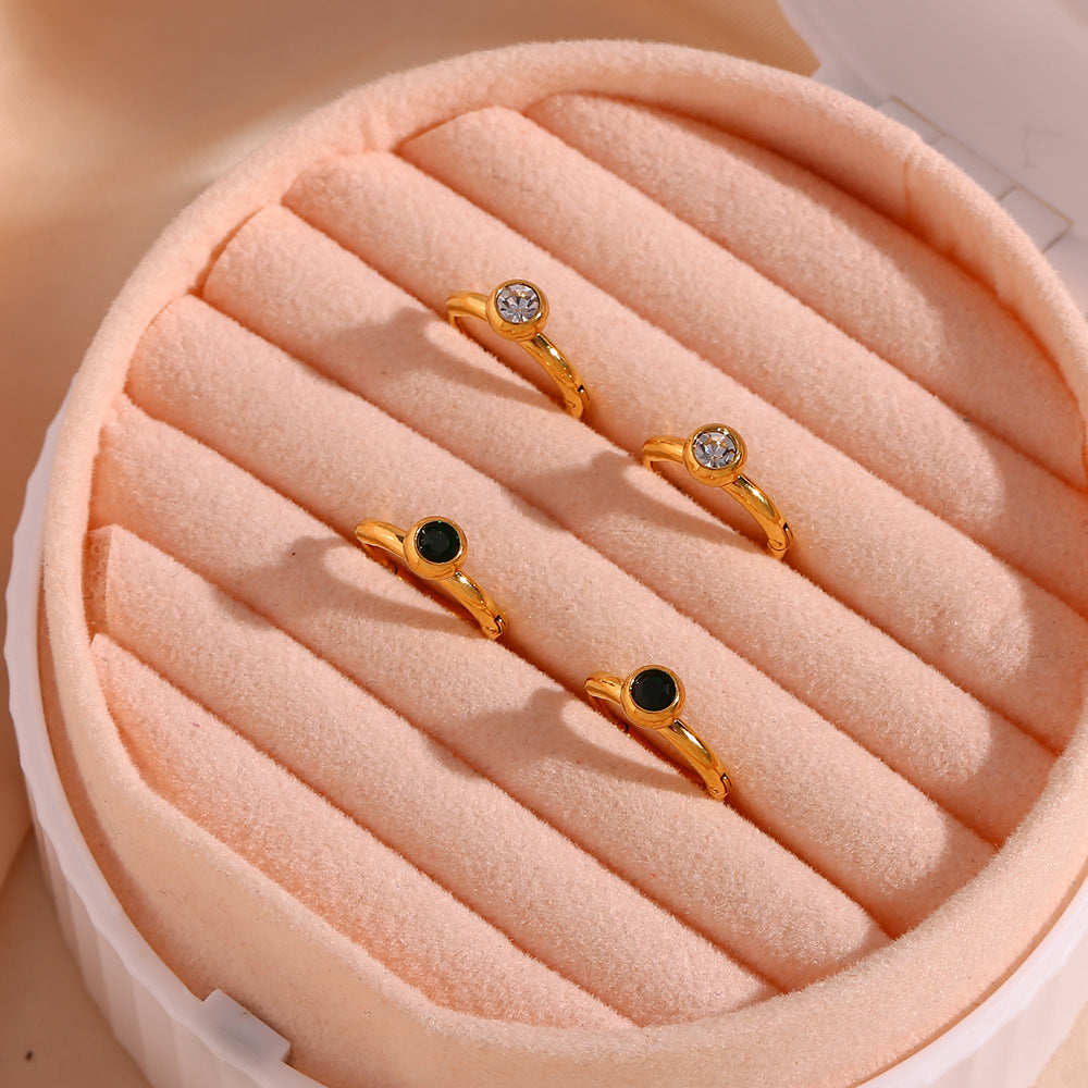 Minimalist Luxury Geometric Stainless Steel Hoop Earrings with 18K Gold Plating and Round Zirconia