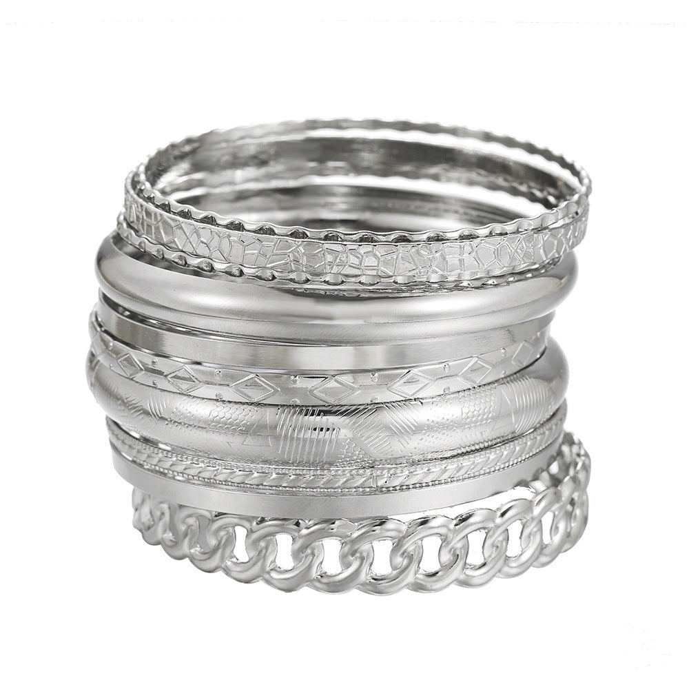 Hip-hop Punk Geometric Fist Plated Alloy Cuff Bracelet Set for Men and Women