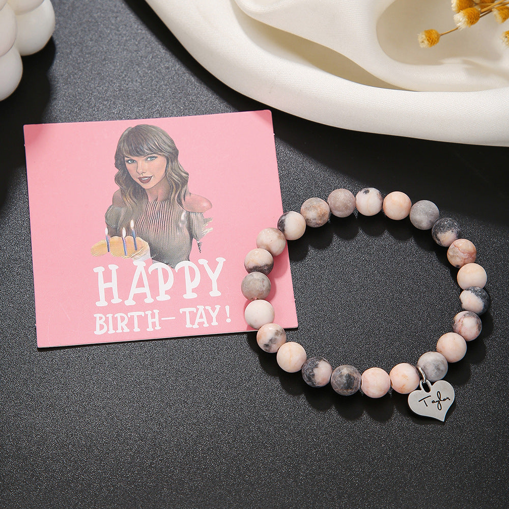 Taylor Zebra Print Heart Geometric Gemstone Stainless Steel Bracelet for Women