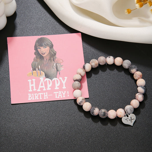 Taylor Zebra Print Heart Geometric Gemstone Stainless Steel Bracelet for Women