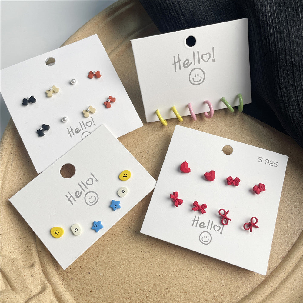 Minimalist Sweet Cartoon Heart 925 Sterling Silver Ceramic Plated Earrings
