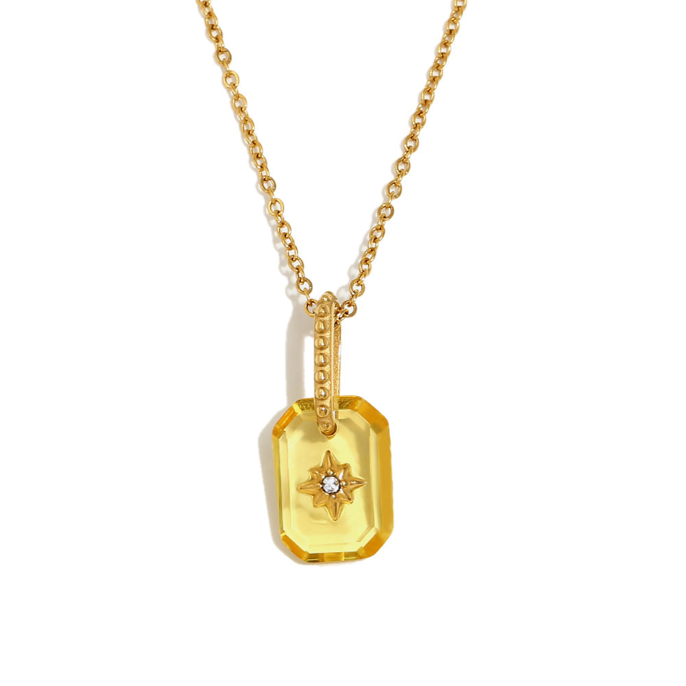 Minimalist Geometric Eight-Pointed Star Pendant Necklace for Women Stainless Steel with 18K Gold Plating and Acrylic Inlay