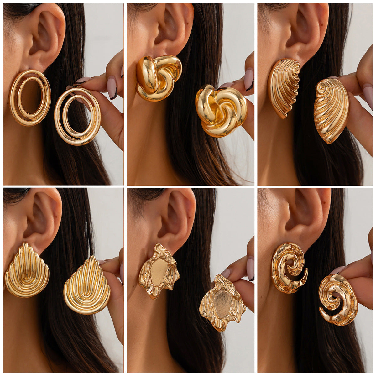 Minimalist Geometric Hollow Double Ring Zinc Alloy Plated Earrings for Women
