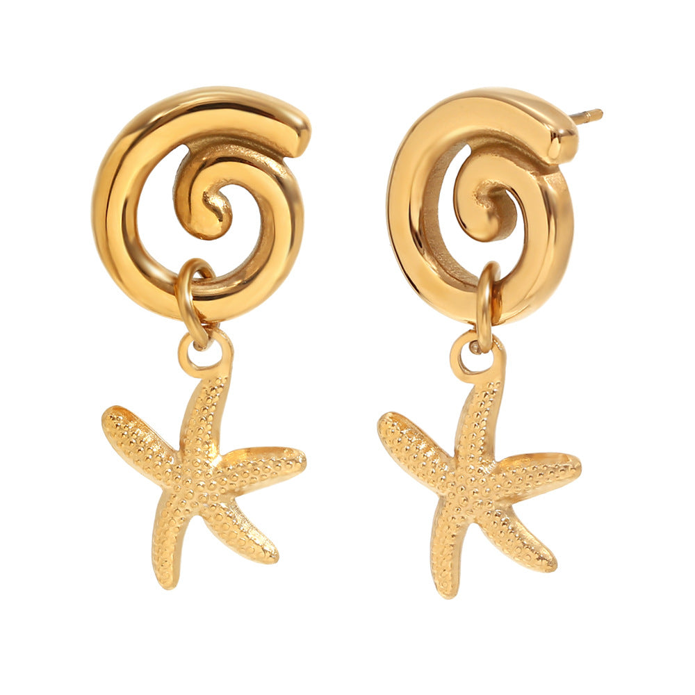 Orecchini da donna con stella marina floreale vintage in acciaio inossidabile placcati oro 18K