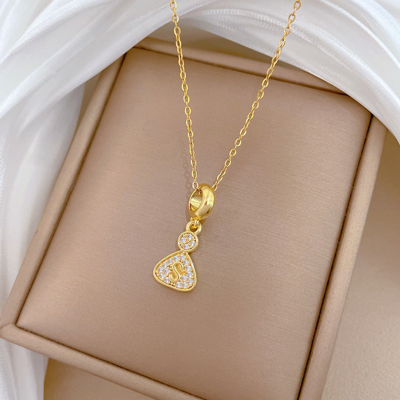 Sweet Geometric Rhinestone Plated Titanium Steel Necklace with Brass Pendant Cable Chain Unisex
