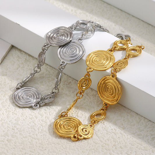 Vintage-Inspired Geometric Abalone Fossil Bracelet for Women in Stainless Steel with 18K Gold Plating