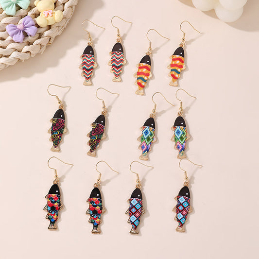 Pendientes de tuerca minimalistas de pescado para niños, aleación con esmalte, temática oceánica, joyería de animales