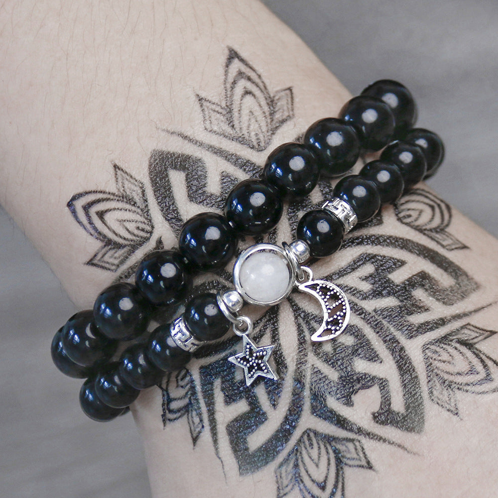 Minimalist Star Brass Plated Bracelet with Blue Sandstone and Obsidian for Unisex