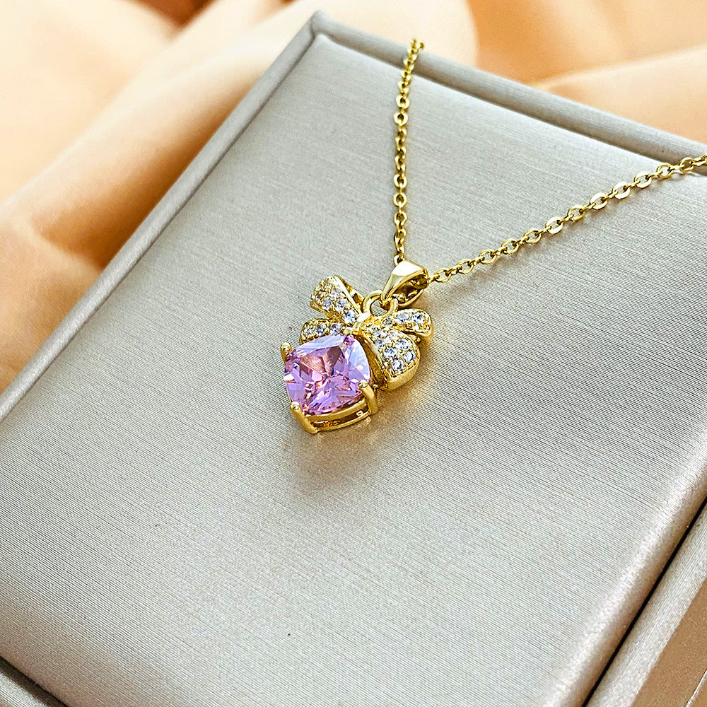 Original Design Irregular Animal Shape Rhinestone-Set Titanium Steel Clavicle Necklace for Women