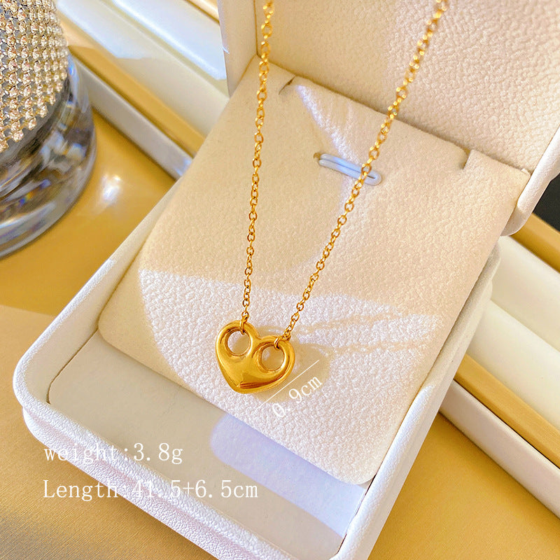 Sweet Hollow Heart Titanium Steel Plated Necklace for Unisex