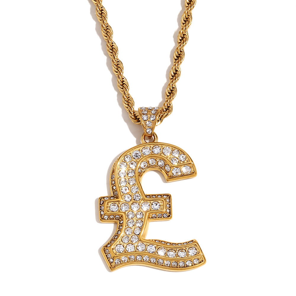 Minimalist Geometric Pendant Necklace for Women Stainless Steel with 18K Gold Plating and Full Rhinestone Accent on Twisted Cable Chain