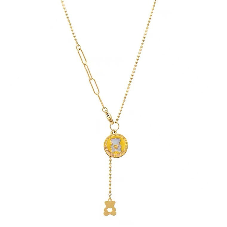 Collar de cadena con colgante de oso de dibujos animados para mujer en acero titanio con acabado chapado, cadena de clavícula minimalista con forma de animal