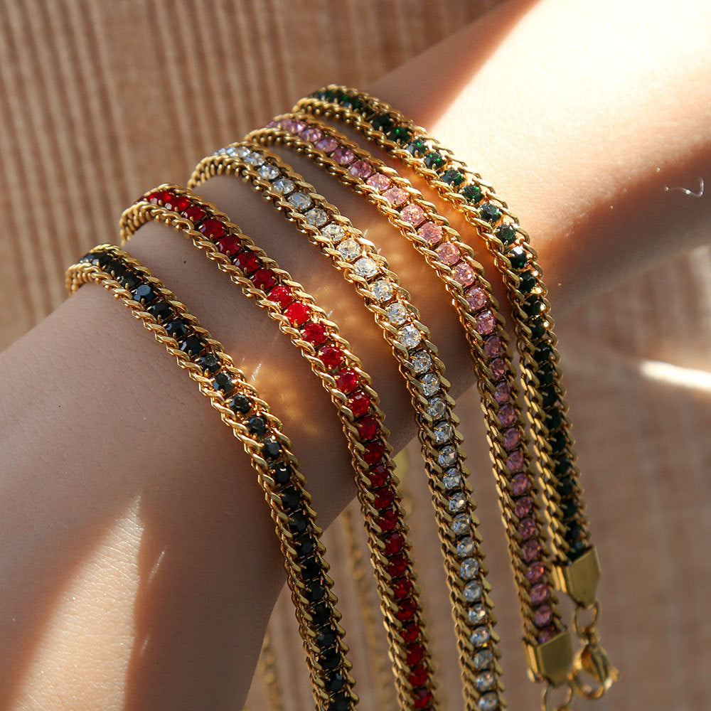 Minimalist U-Shaped Titanium Steel Bracelet for Women with Rhinestone Inlay and Plated Finish