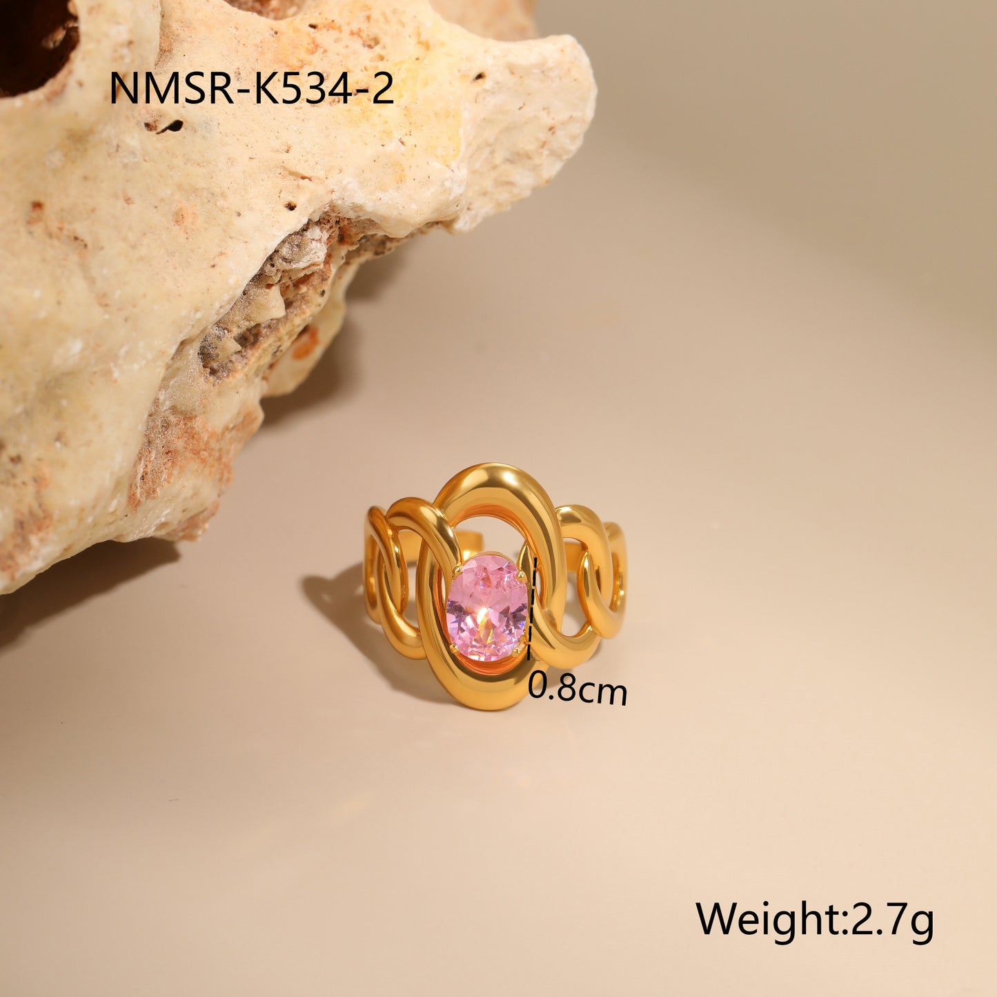 Anello Minimalista Geometrico in Acciaio Inossidabile con Placcatura in Oro 18K e Zirconia Rosa da Donna