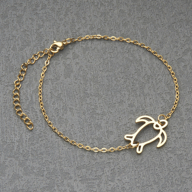 Fashion Minimalist Turtle-Shaped Hollow Pendant Stainless Steel Bracelet with Gold Plating