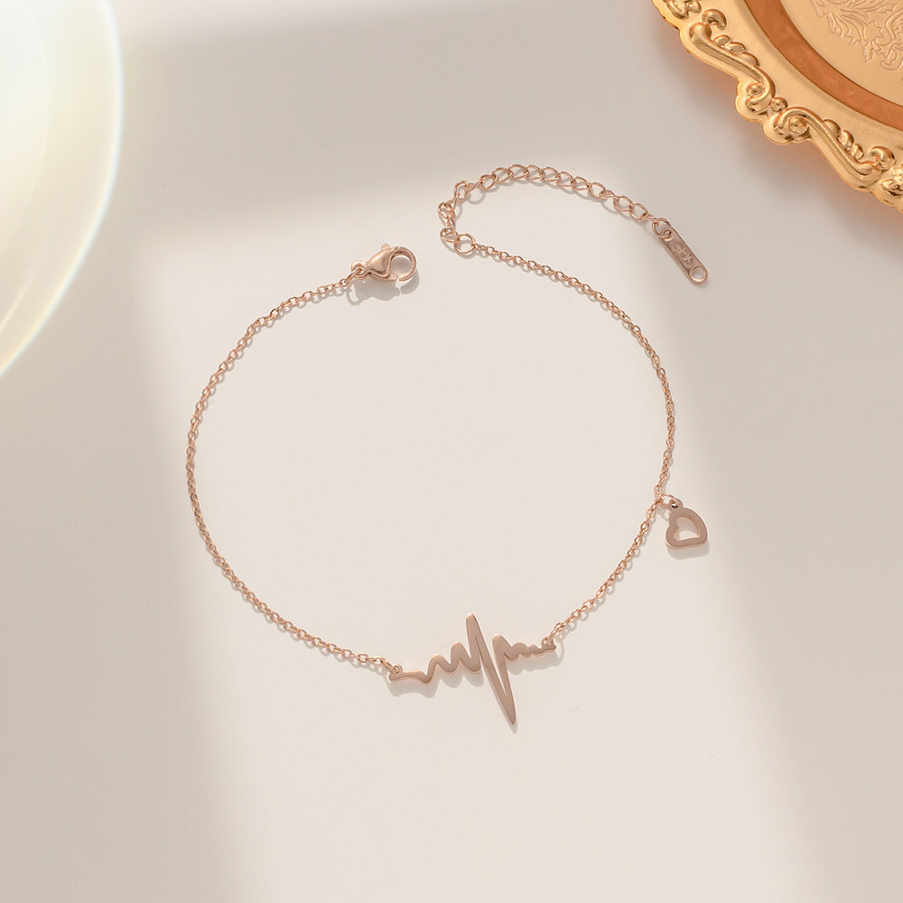 Minimalist ECG Heartbeat Design Titanium Steel Necklace for Women with Electroplated Finish Geometric Pendant Locket Style Clavicle Chain