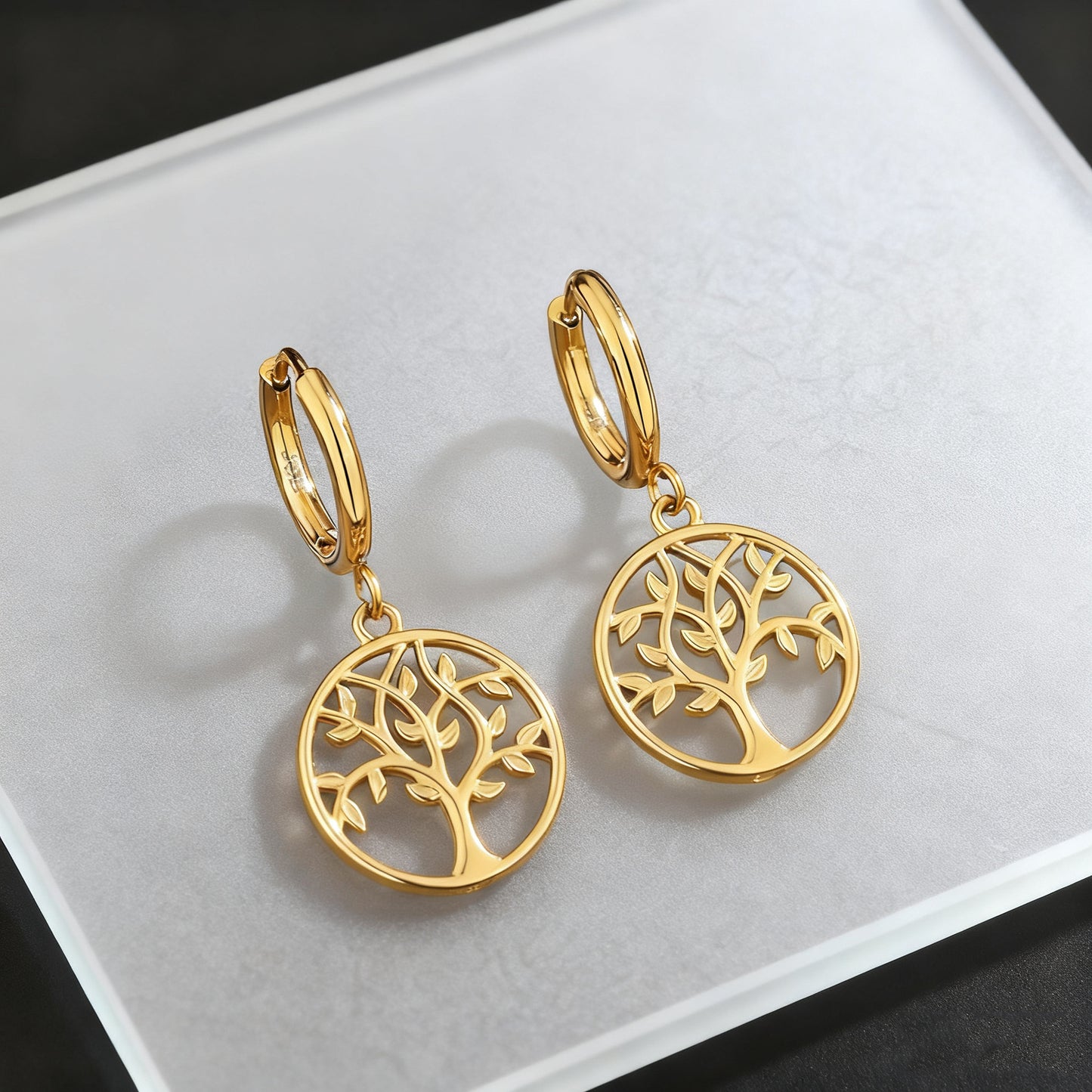 Minimalist Tree of Life Stainless Steel Plated Necklace and Earring Set for Women