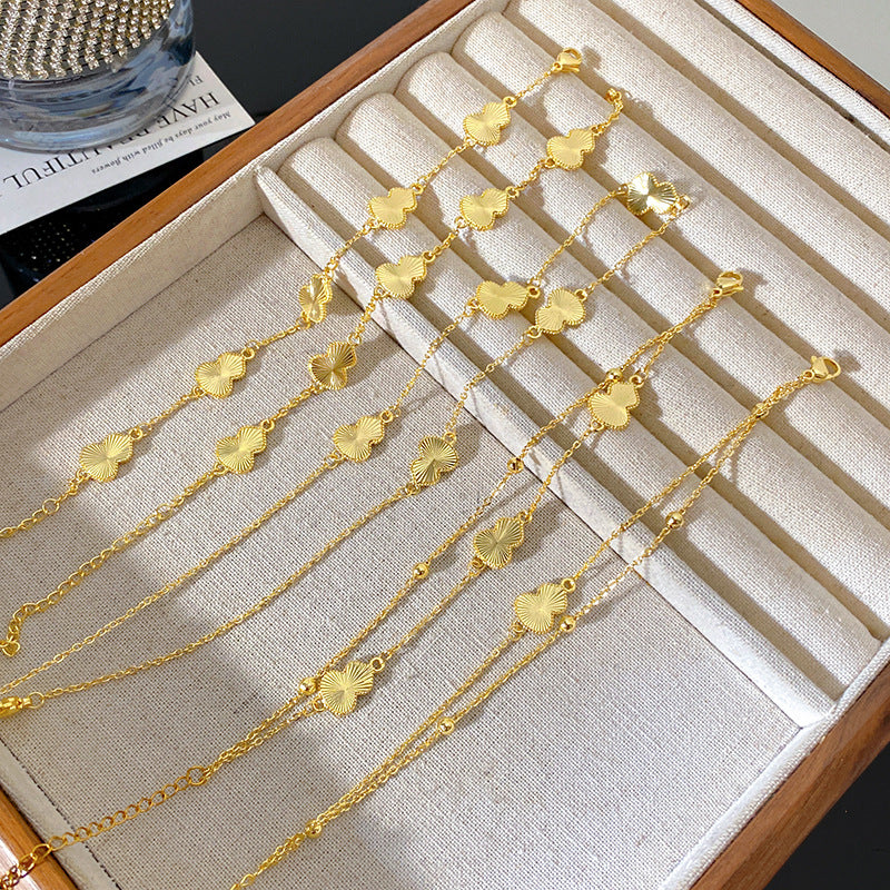 Minimalist Sweet Laser Plated Titanium Steel Floral Gourd Bracelet Necklace
