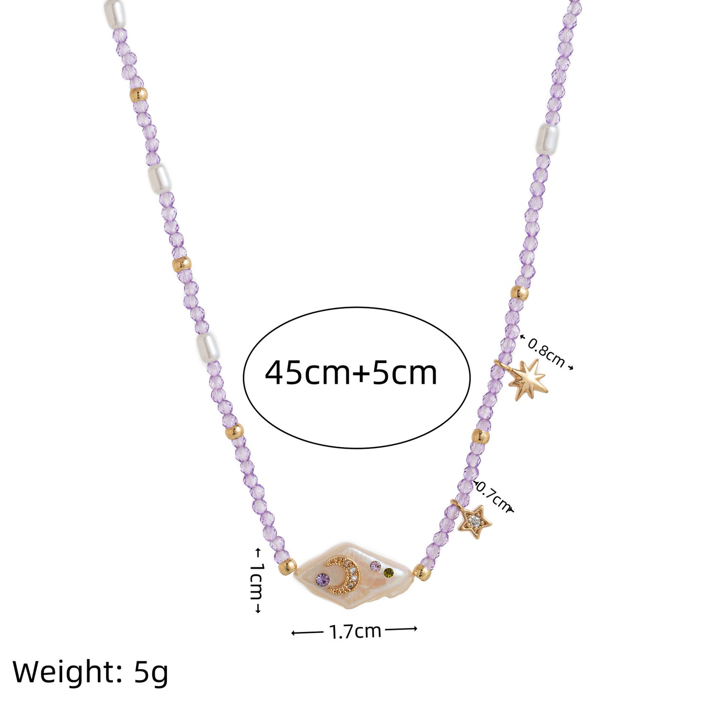 Sweet Heart Star Pearl Pendant Necklace Brass Plated