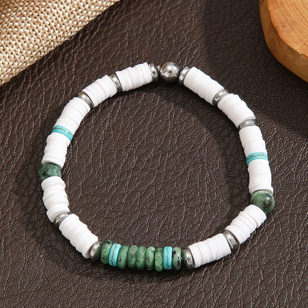 Vintage Handmade Geometric Turquoise and Hematite Beaded Bracelet for Unisex
