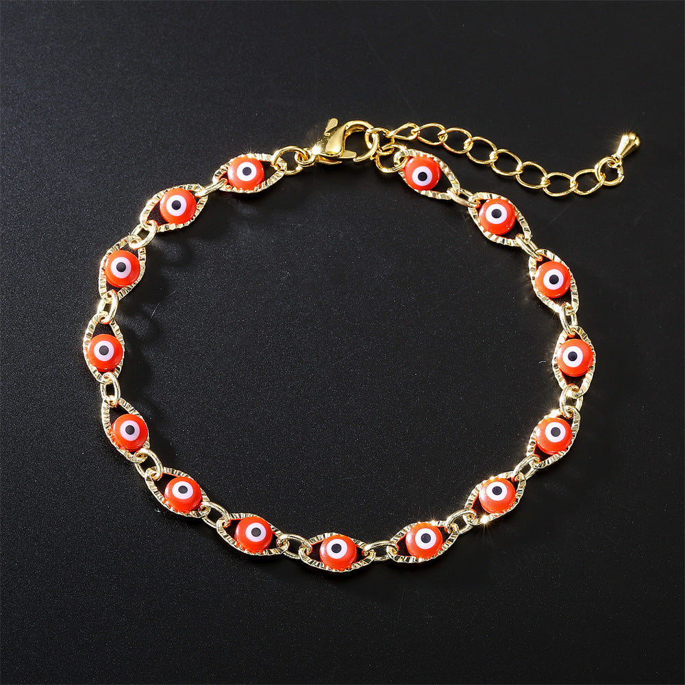 Geometric Style Evil Eye Bracelet in Copper with Gold Plating and Enamel Finish