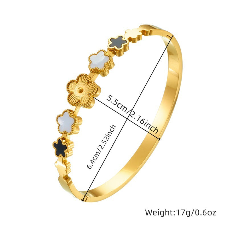 Bracciale in acciaio inossidabile a tema floreale di lusso con fiore di prugno