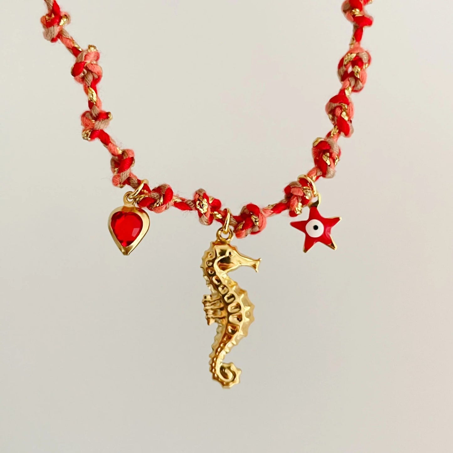 Dopamine Colorful Cord Necklace with Geometric Ocean-Themed Pendant in Plated Copper for Unisex Wear
