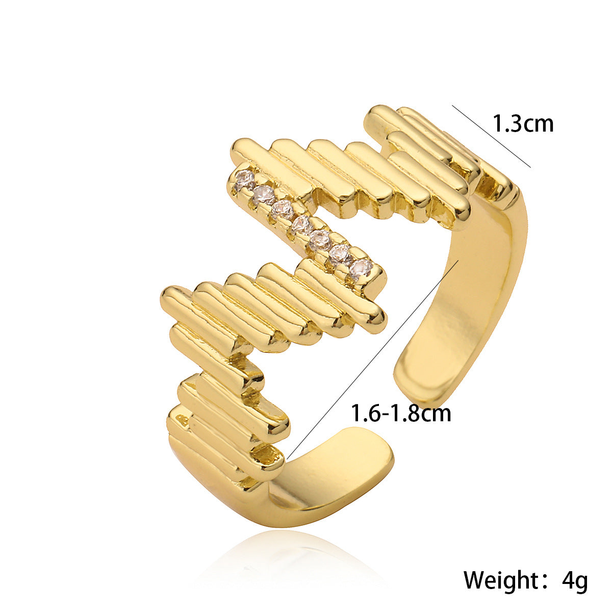 Anello da donna minimalista a onda geometrica con intarsio in zirconi e rame placcato oro