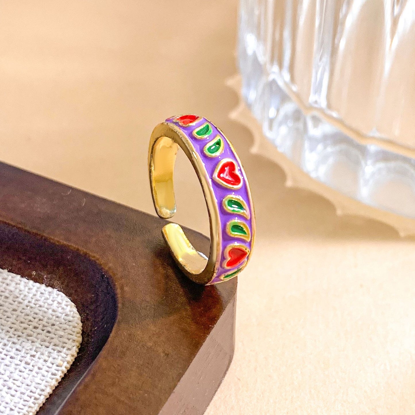 Anello aperto a cuore placcato oro dolce per le donne