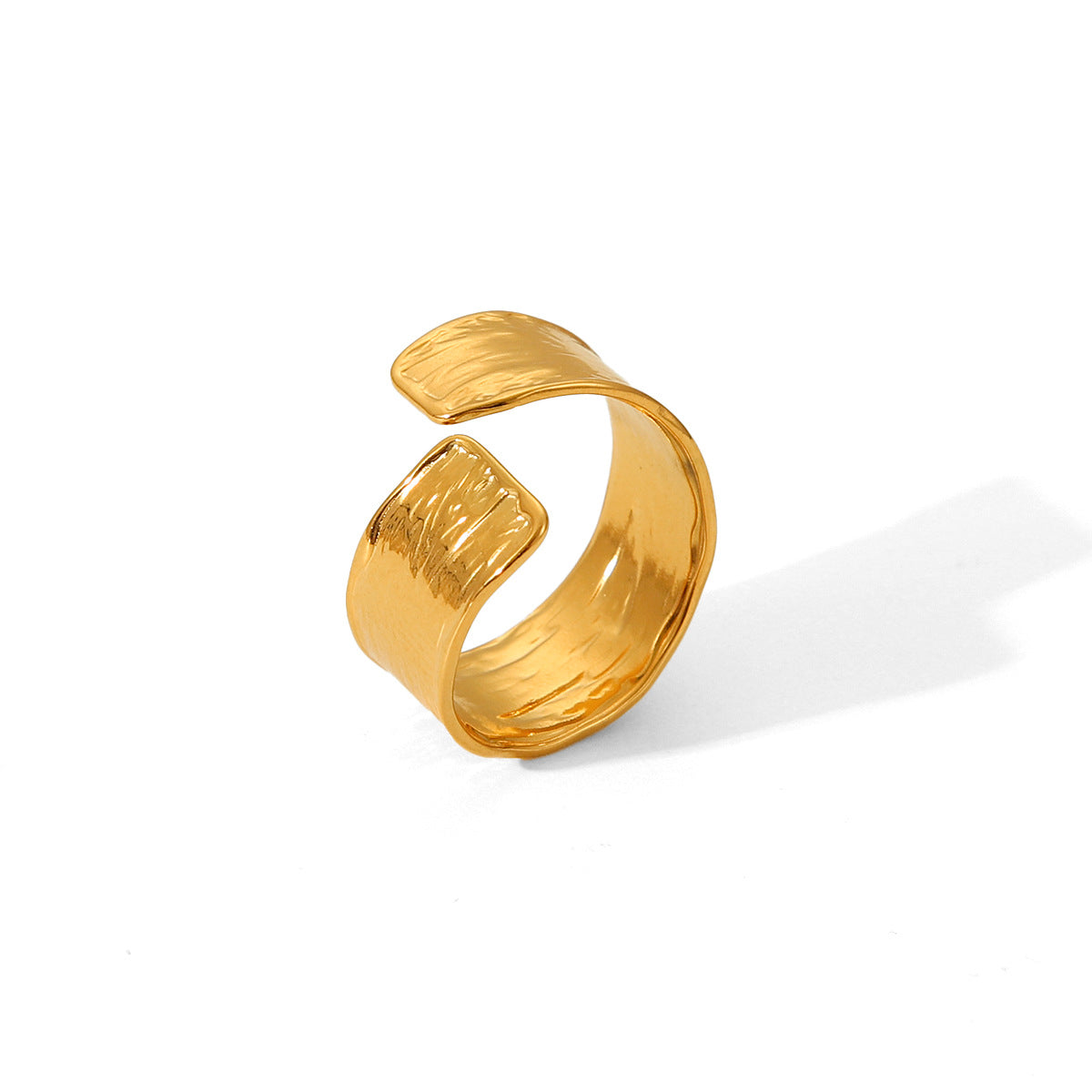Minimalist Geometric Titanium Steel Ring with 18K Gold Plating and Textured Surface for Women
