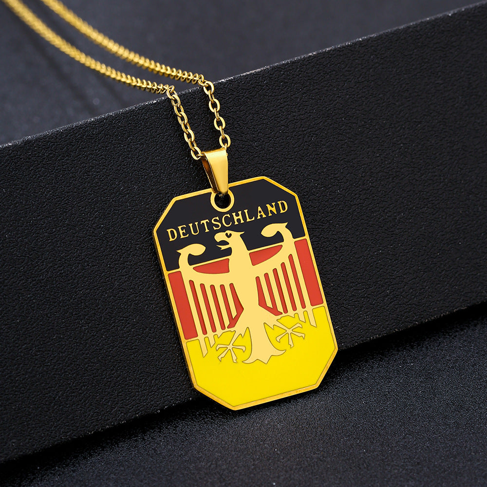 Vintage Ethnic Style Eagle-Shaped Enamel Geometric Pendant Necklace for Unisex in Stainless Steel with Flat Cross Chain