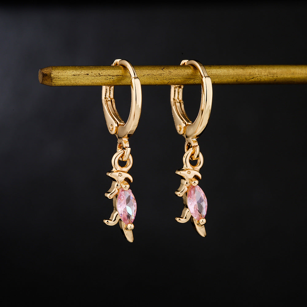 Cute Dinosaur-Shaped Earrings for Women with Copper Base and 18K Gold Plating, Micro-Paved Zirconia