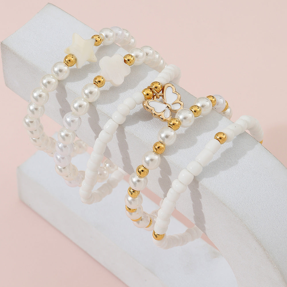Bracciale a farfalla smaltato fatto a mano per bambine con perline di vetro con motivo floreale, set di gioielli per bambini stile principessa