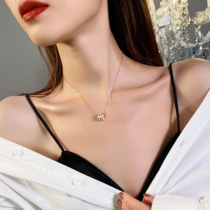 Minimalist Geometric Titanium Steel Necklace with Plated Finish for Women, Delicate Clavicle Chain