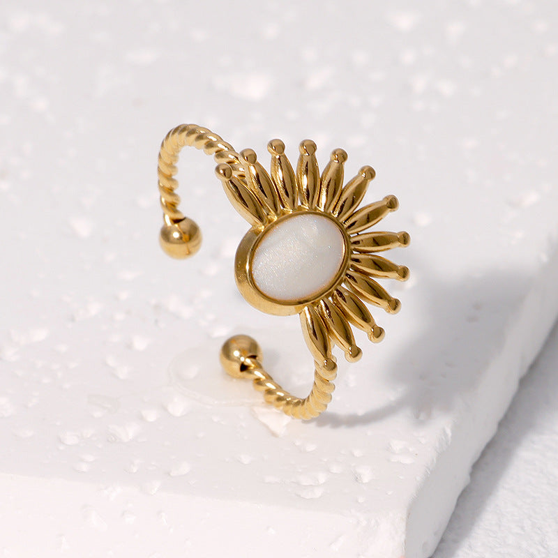 Anello da donna regolabile in acciaio inossidabile con placcatura, con design geometrico e stile vintage