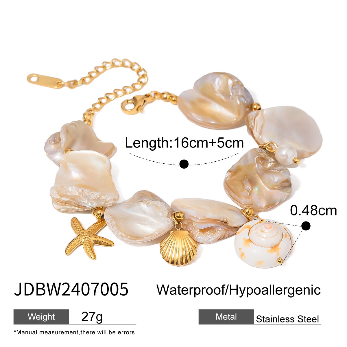 Ins Style Seashell Pendant Necklace in Stainless Steel with Starfish Charm for Women Beach Summer Jewelry