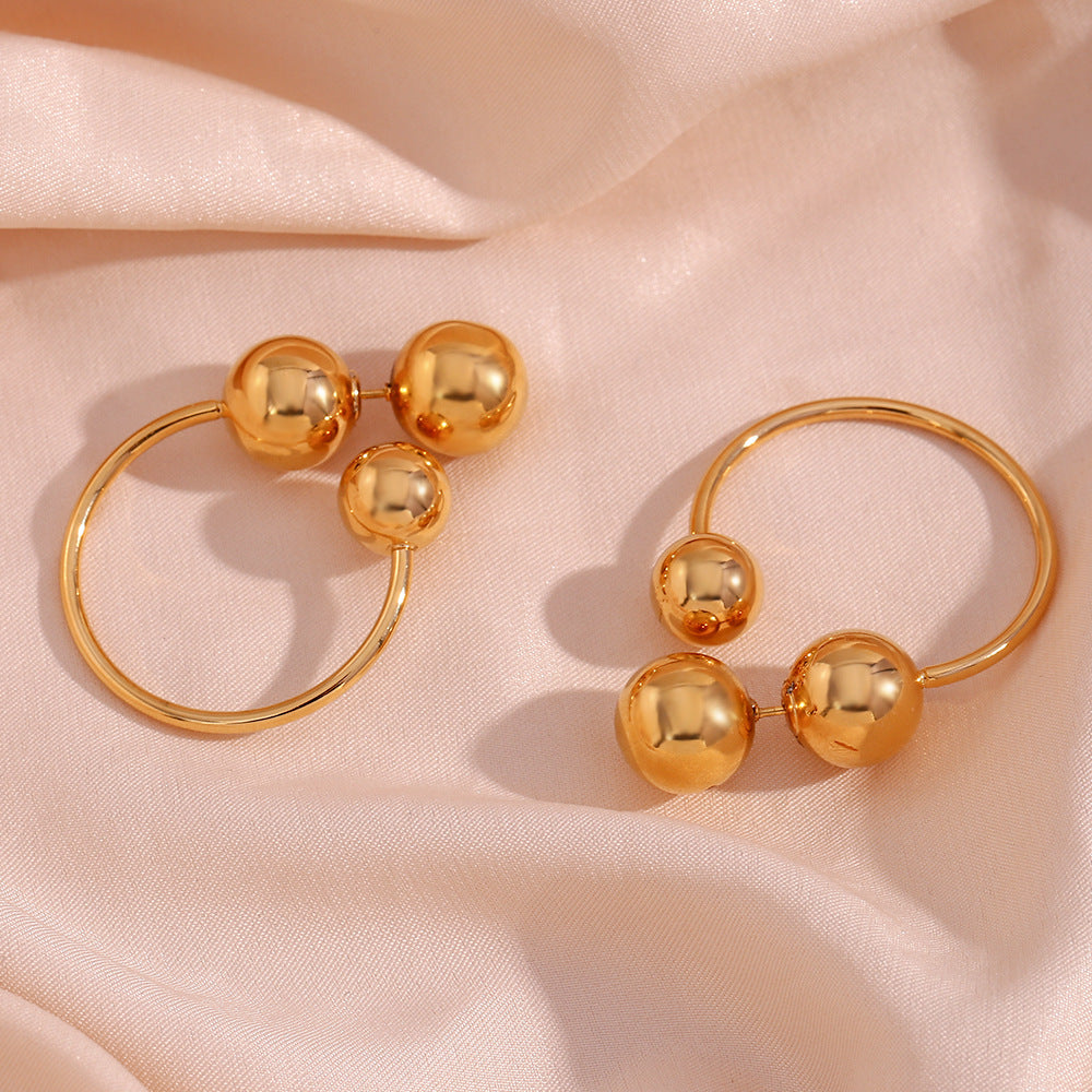 Minimalist Geometric Stainless Steel Plated 18K Gold Oversized Three-Ball Hoop Earrings for Women